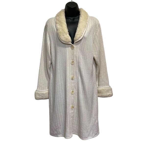 Vintage Maria Lisa Long Line Cardigan Button Front Faux Fur Collar & Cuffs Sz M - Picture 8 of 8